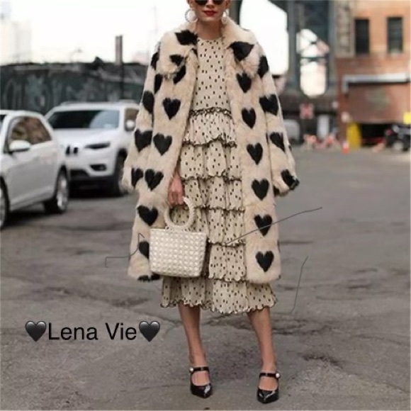 Lena Vie Boutique Jackets & Blazers - Marseille Pari Black Hearts Faux Fur Lux Driving Midi Coat In Honey